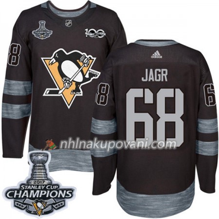 Pittsburgh Penguins Dresy Jaromir Jagr 68 1917-2017 100th Anniversary Adidas Černá 2017 Stanley Cup Champions Authentic - Pánské